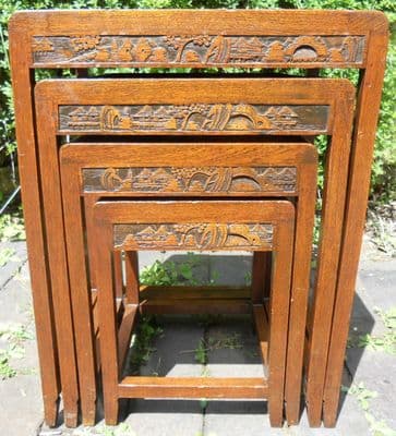 Oriental Carved Hardwood Nest of Four Coffee Tables