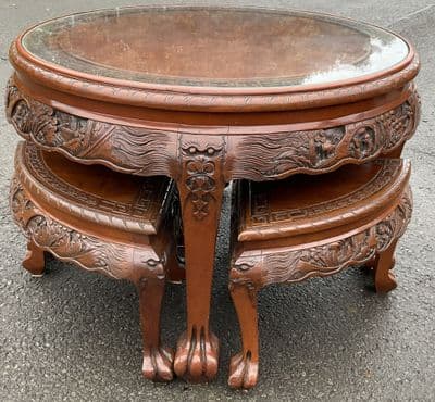 Oriental Style Circular Carved Coffee Table