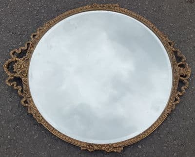 Ornate Gilt Oval Wall Mirror with Metal Frame