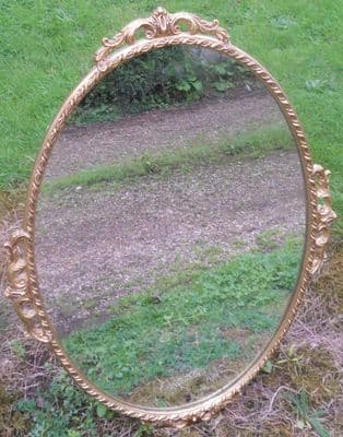 Oval Gilt  & Carved Hanging Wall Mirror
