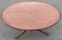 Oval Mahogany Pedestal Coffee Table with Brass Paw Feet