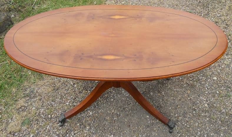 Oval Yew Wood Pedestal Coffee Table