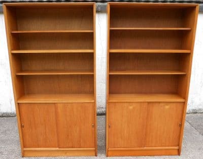 Pair 1960's Retro Teak Tall Open Bookcases by Herbert E Gibbs