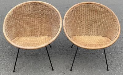 Pair 1960’s Wicker Tub Armchairs