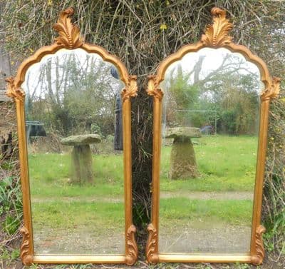 Pair Antique Style Gilt Hanging Wall Mirrors