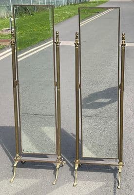 Pair Brass Framed Tall Dressing Mirrors