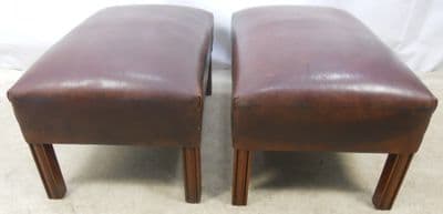 Pair Georgian Style Leather Stools / Seats