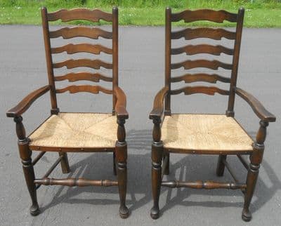 Pair Ladderback Carver Armchairs