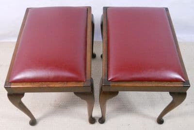 Pair Mahogany Dressing Stools with Faux Leather Seats