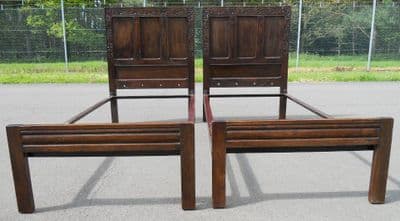 Pair Oak Panelled Single Beds - SOLD