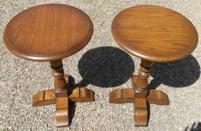 Pair Oak Pedestal Stands by Old Charm