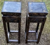 Pair Oriental Ebonized Plant Stands