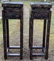 Pair Oriental Ebonized Plant Stands