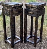 Pair Oriental Ebonized Plant Stands