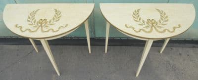 Pair Painted and Decorated Georgian Style Console Tables