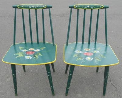 Pair Painted Barge Ware Style Kitchen Chairs