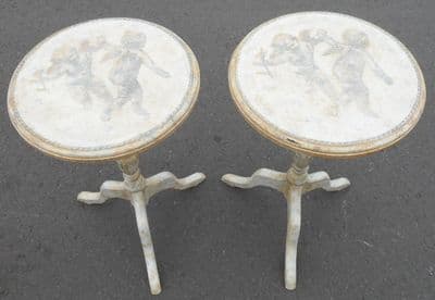 Pair Painted & Decorated Tripod Wine Tables
