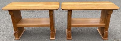 Pair Polished Wood Small Benches