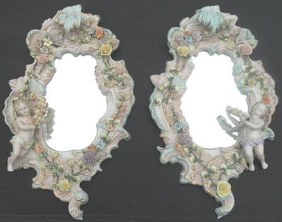 Pair Porcelain Framed Hanging Wall Mirrors