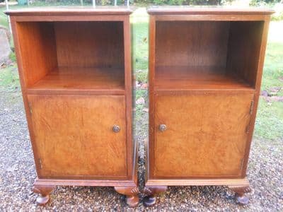 Pair Queen Anne Style Walnut Wood Bedside Cabinets