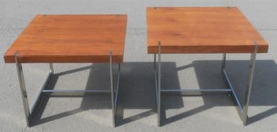 Pair Retro Chrome Metal Base Coffee Tables