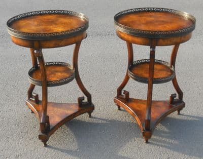 Pair Walnut Three Tier Centre Table Stands