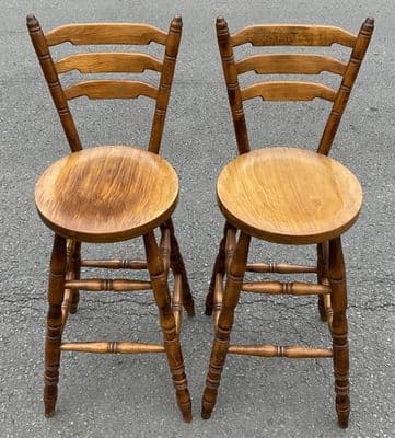 Pair Wooden High Bar Stools