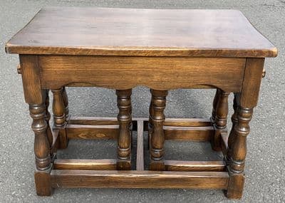 Quality Oak Nest of Three Coffee Tables with Side Storage