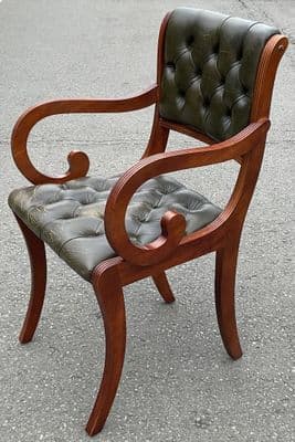 Regency Style Mahogany Leather Button Back Desk Armchair