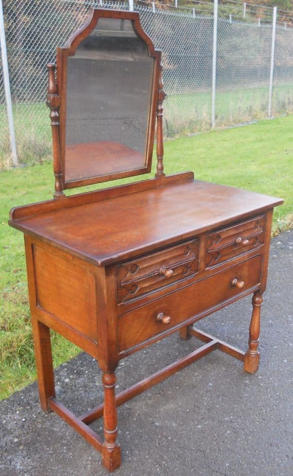 Reproduction Carved Oak Dressing Table