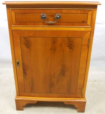 Reproduction Yew Wood Bedside Cabinet - SOLD