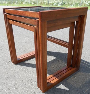 Retro Teak Glass Top Nest of Tables