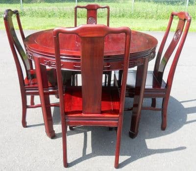 Round Extending Dining Table & Eight Matching Dining Chairs