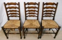 Set of Eight Elm Ladderback Rush Seat Dining Chairs - SOLD