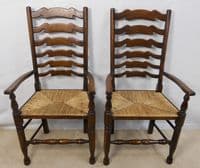 Set of Eight Elm Ladderback Rush Seat Dining Chairs - SOLD