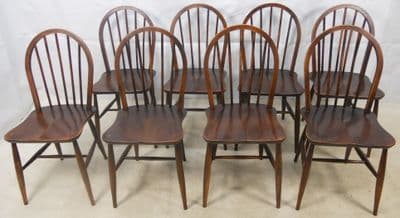 Set of Eight Ercol Stickback Elm Dining Kitchen Chairs - SOLD