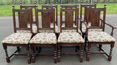 Set of Eight Oak Dining Chairs by Old Charm