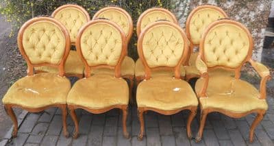 Set of Eight Walnut Oval Back Dining Chairs for Re-upholstery