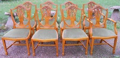 Set of Eight Yew Shield Back Dining Chairs
