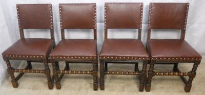 Set of Four Antique Jacobean Style Studded Back Dining Chairs - SOLD