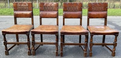 Set of Four Cromwellian Style Leather Dining Chairs