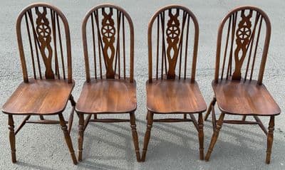 Set of Four Elm Wheelback Kitchen Chairs