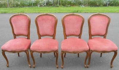 Set of Four French Walnut Dining Chairs