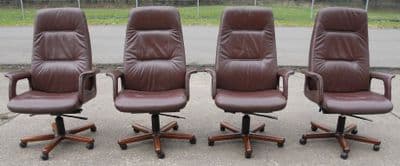 Set of Four Leather Swivel Executive Desk Armchairs