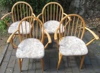 Set of Four Light Elm Kitchen Armchairs by Ercol