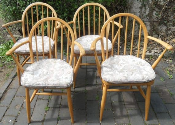 Set of Four Light Elm Kitchen Armchairs by Ercol