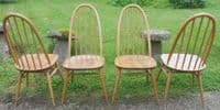 Set of Four Light Ercol Stickback Chairs