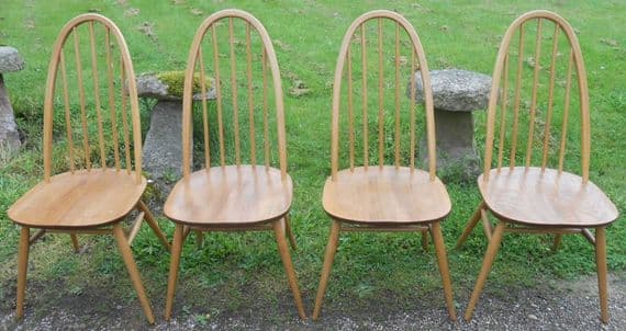 Set of Four Light Ercol Stickback Chairs