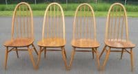 Set of Four Light Ercol Stickback Kitchen Dining Chairs