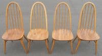 Set of Four Light Ercol Stickback Kitchen Dining Chairs